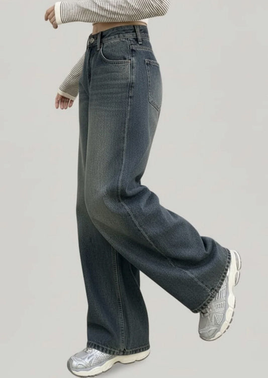 Women’s High Rise Baggy Fit Jeans – Vintage Green Acid Wash Denim
