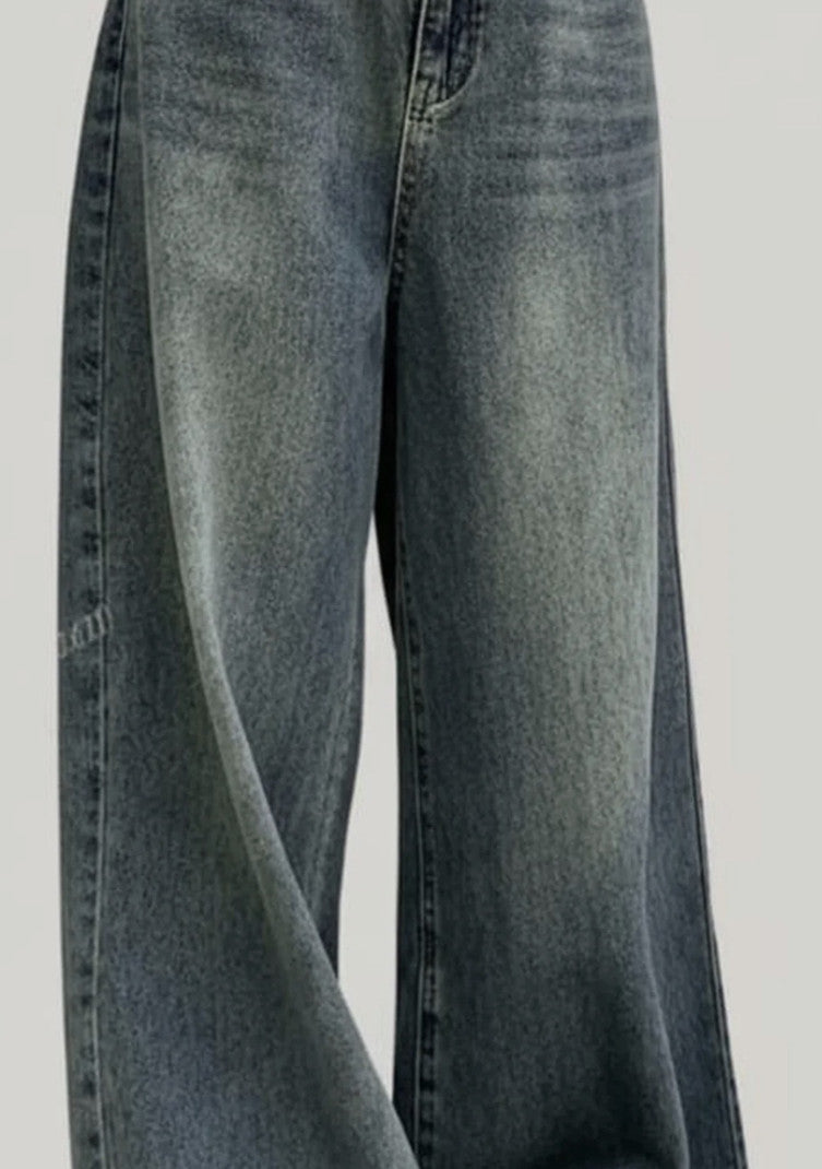 Women’s High Rise Baggy Fit Jeans – Vintage Green Acid Wash Denim